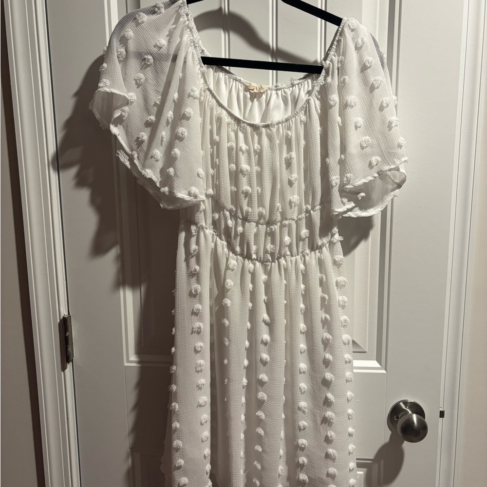 White Textured Off-Shoulder Dress